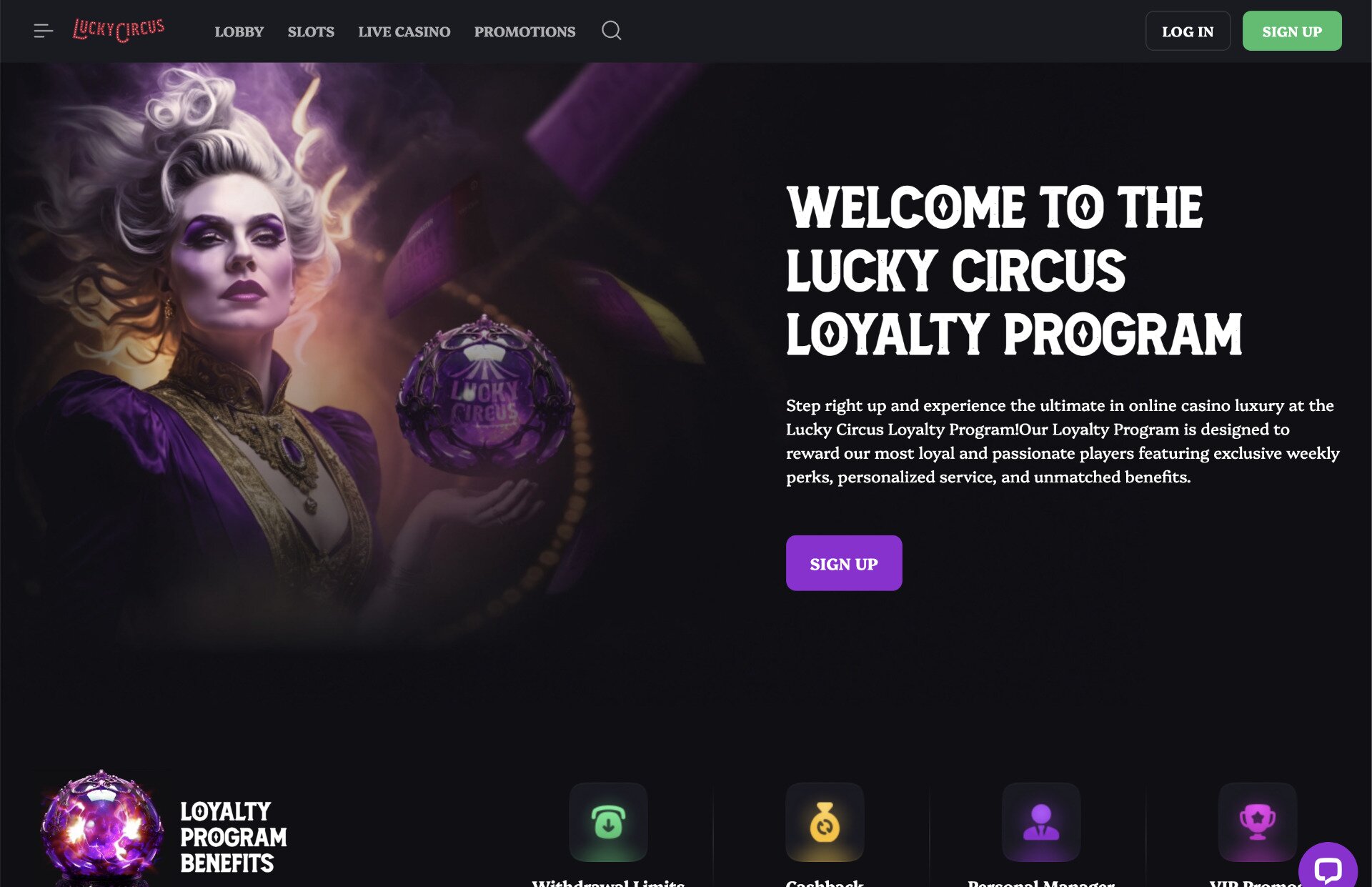 Lucky Circus Loyalty Page Screenshot