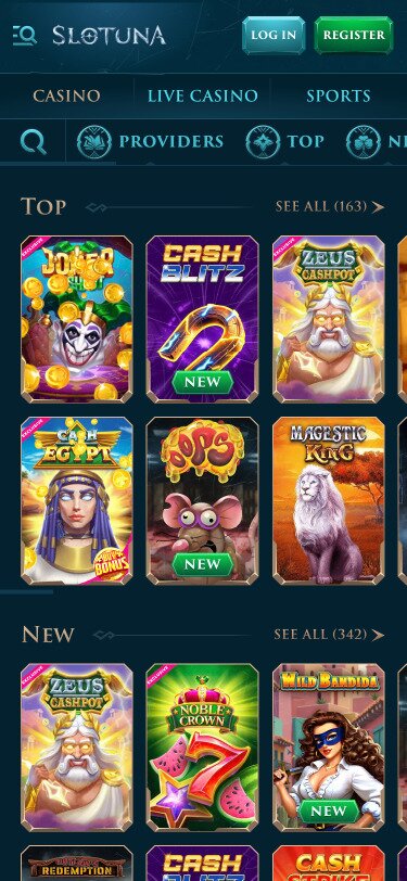 Slotuna Mobile Games Page Screenshot
