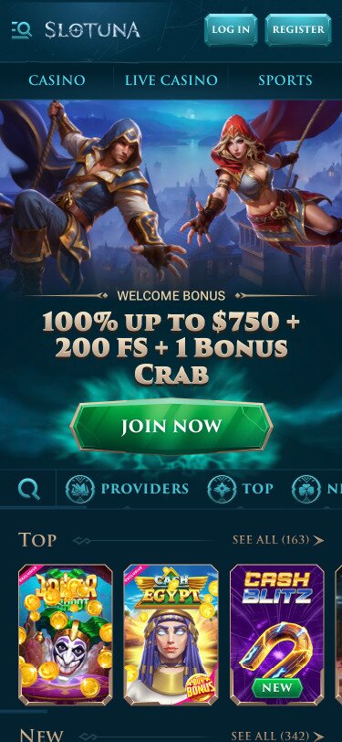 Slotuna Mobile Homepage Screenshot