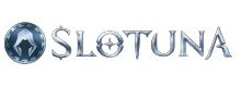 Slotuna logo, silver logo on white background