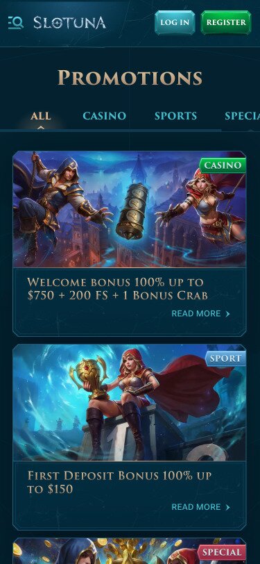 Slotuna Mobile Promotions Page Screenshot