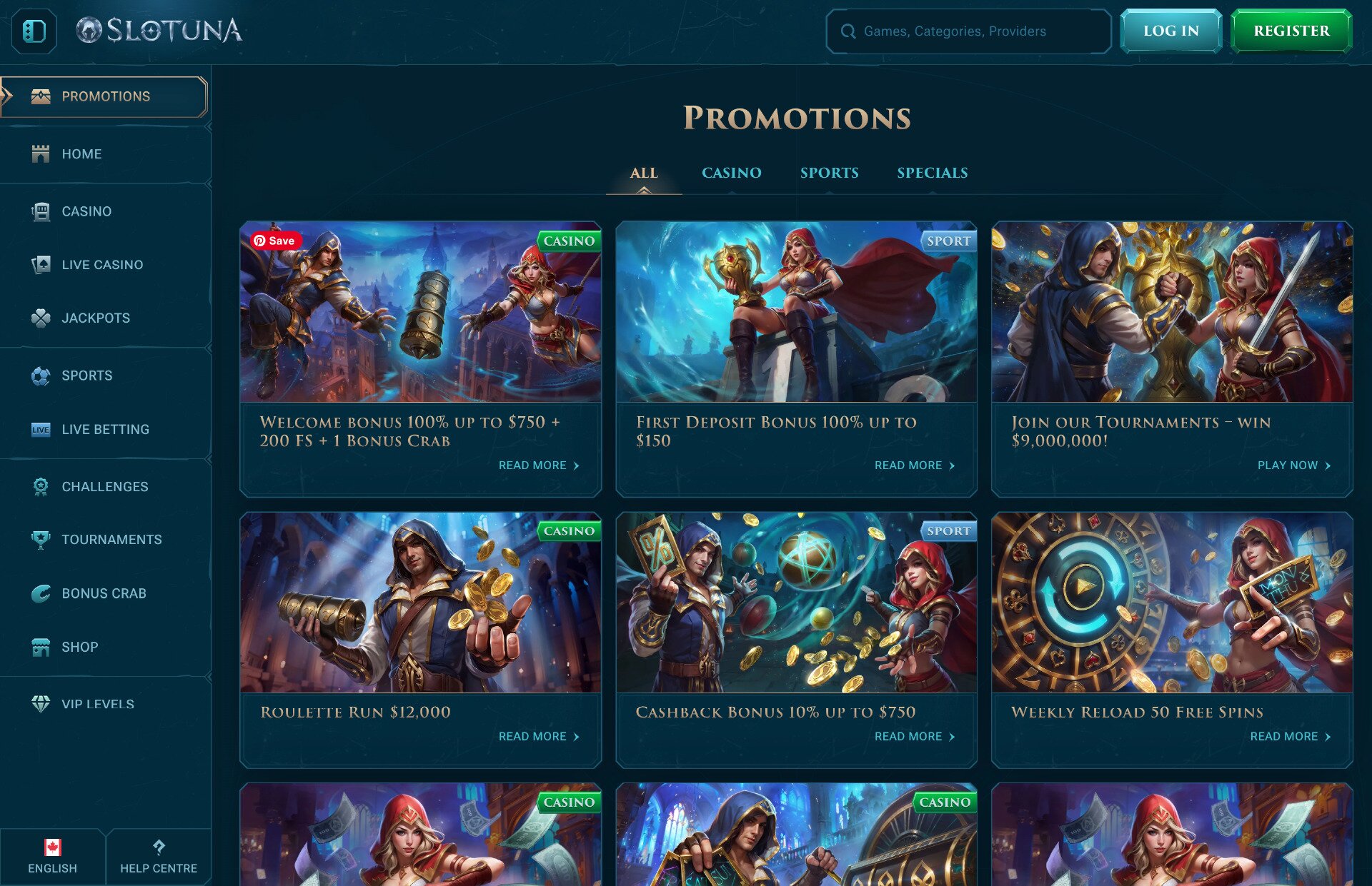 Slotuna Promotions Page Screenshot