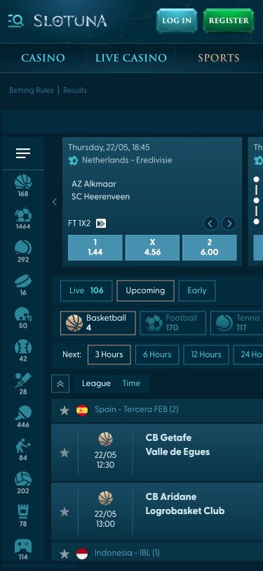 Slotuna Mobile Sportsbook Page Screenshot