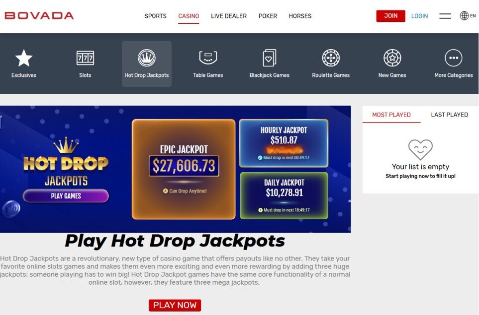 Bovada Casino hotdrop jackpots