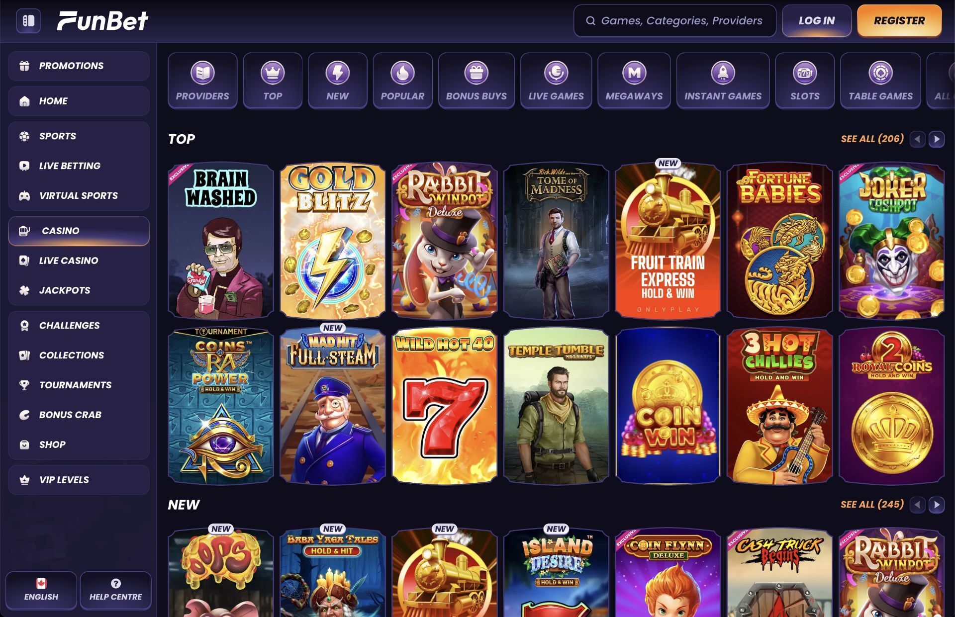 FunBet Casino Games Page Screenshot