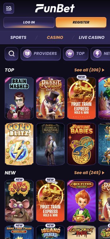FunBet Mobile Casino Games Page Screenshot