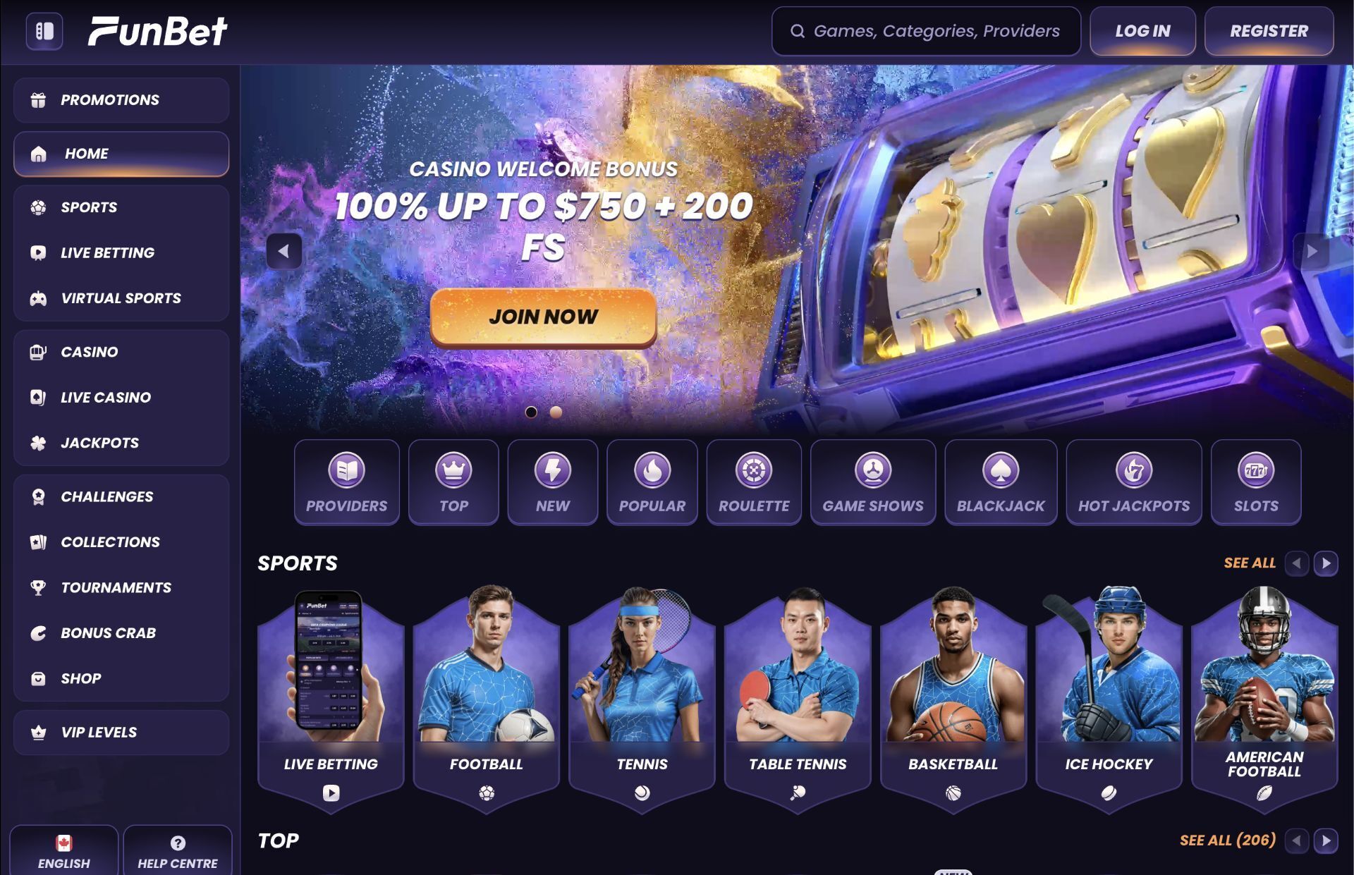 FunBet Homepage Screenshot