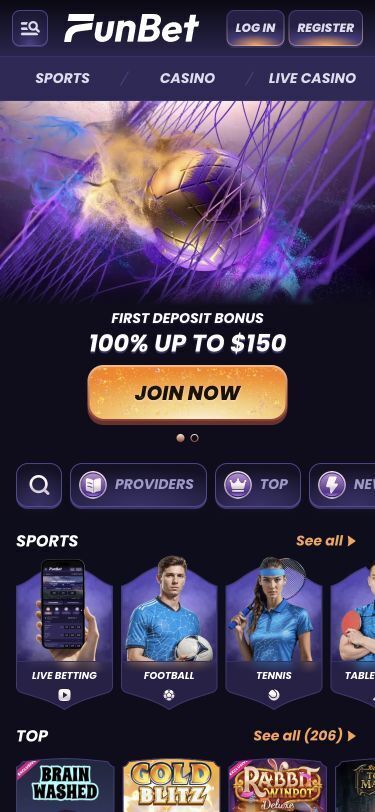 FunBet Mobile Homepage Screenshot