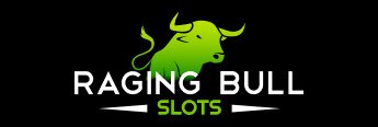 Raging Bull Slots logo, white and green text with black background