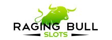 Raging Bull Slots logo, black and green text and green logo on white background