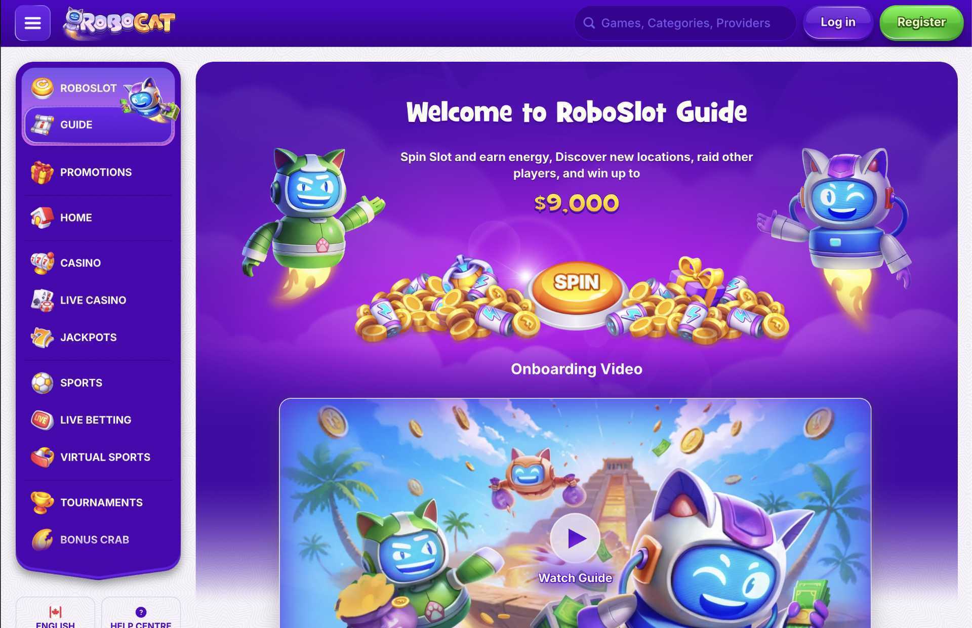 RoboCat Casino RoboSlots Information Page Screenshot