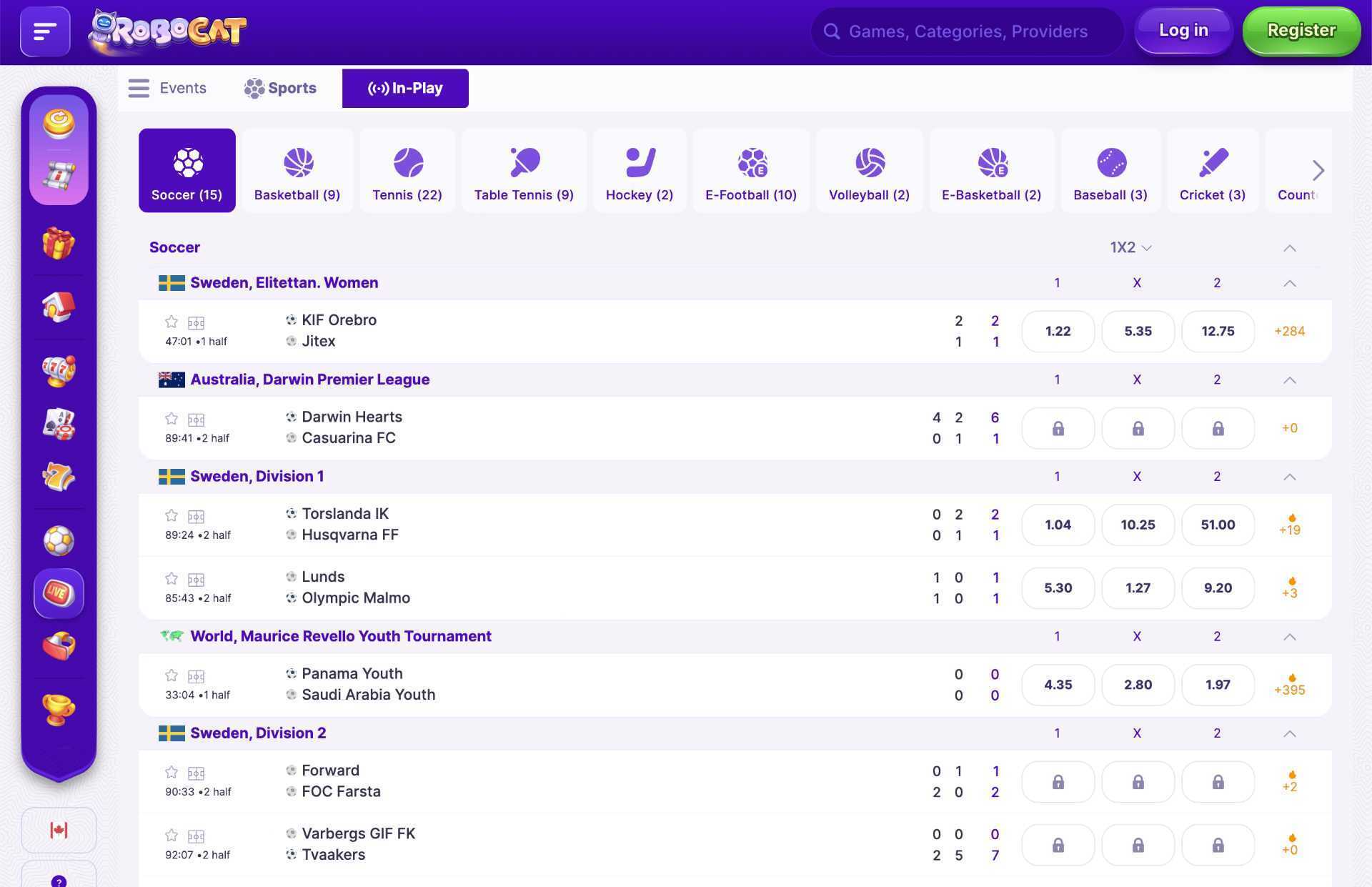 RoboCat Casino Sportsbook Page Screenshot