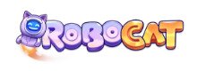 RoboCat Casino logo, pink and orange text on white background