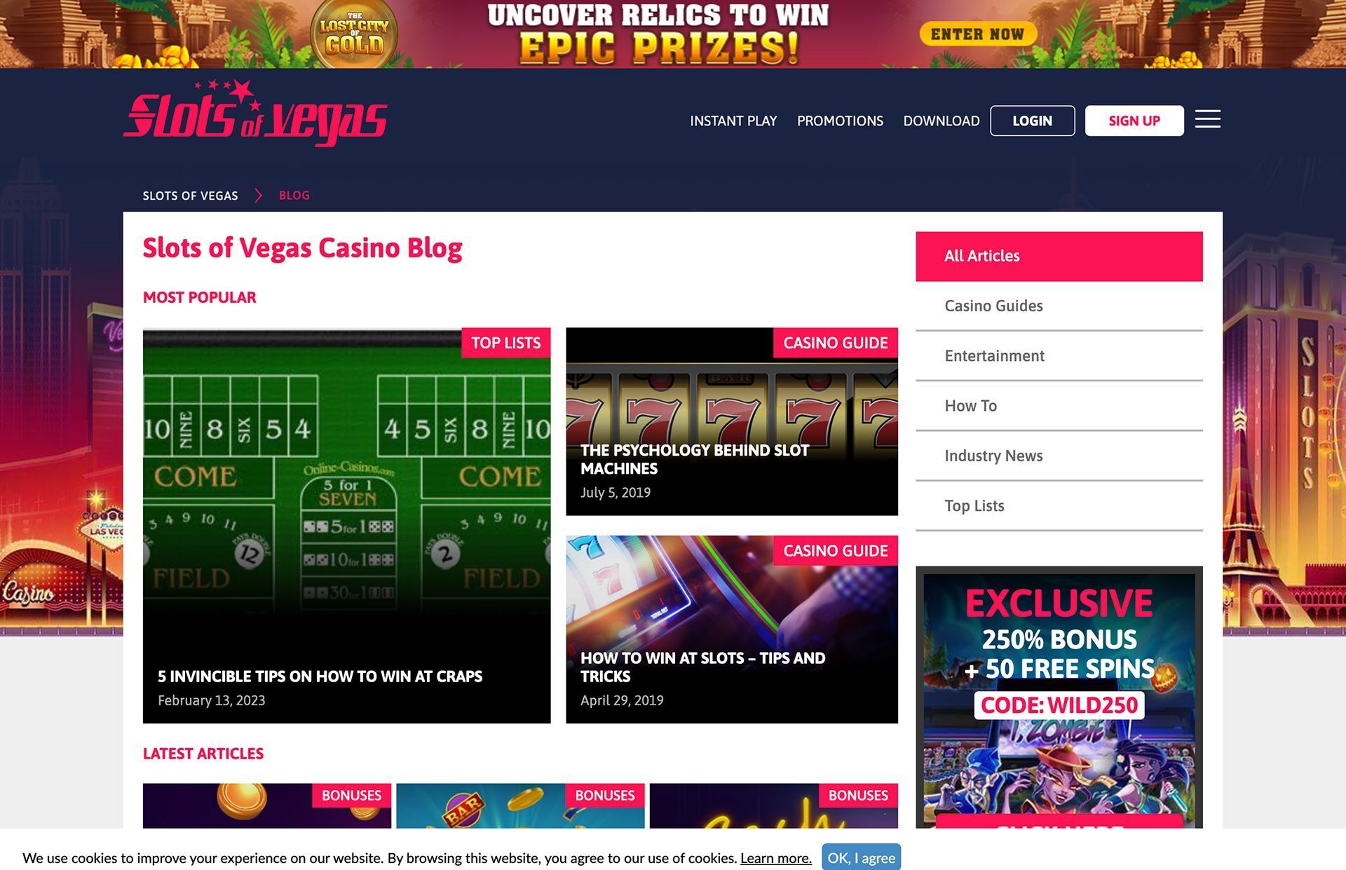 Slots of Vegas Blog Page Screenshot