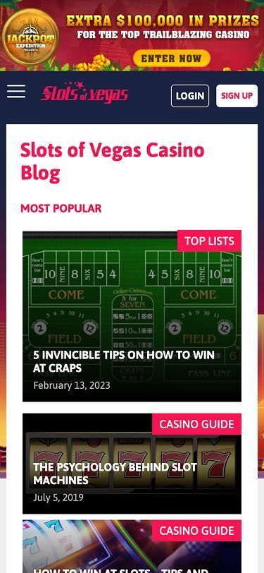Slots of Vegas Mobile Blog Page Screenshot