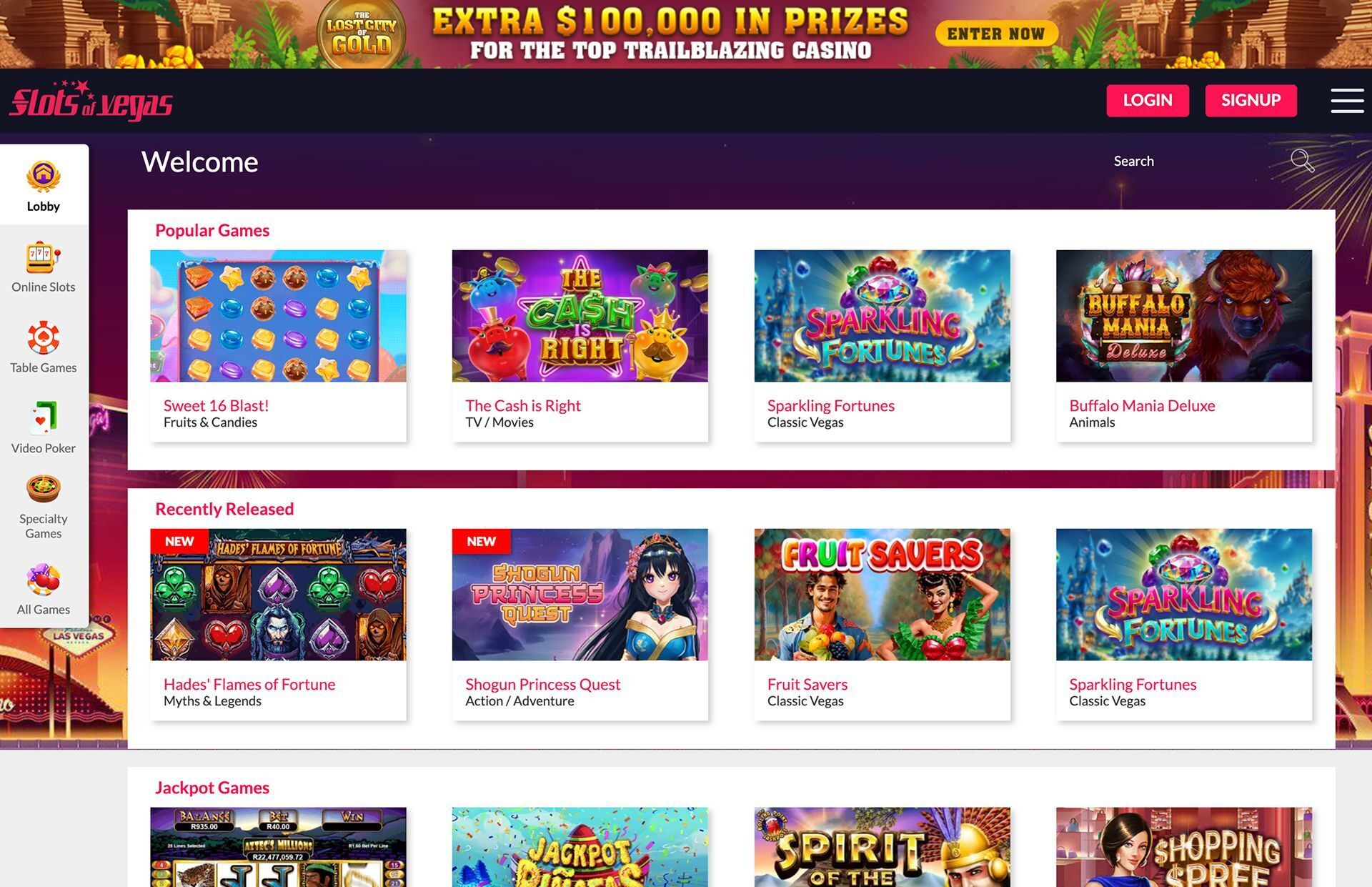 Slots of Vegas Casino Games Page Screenshot