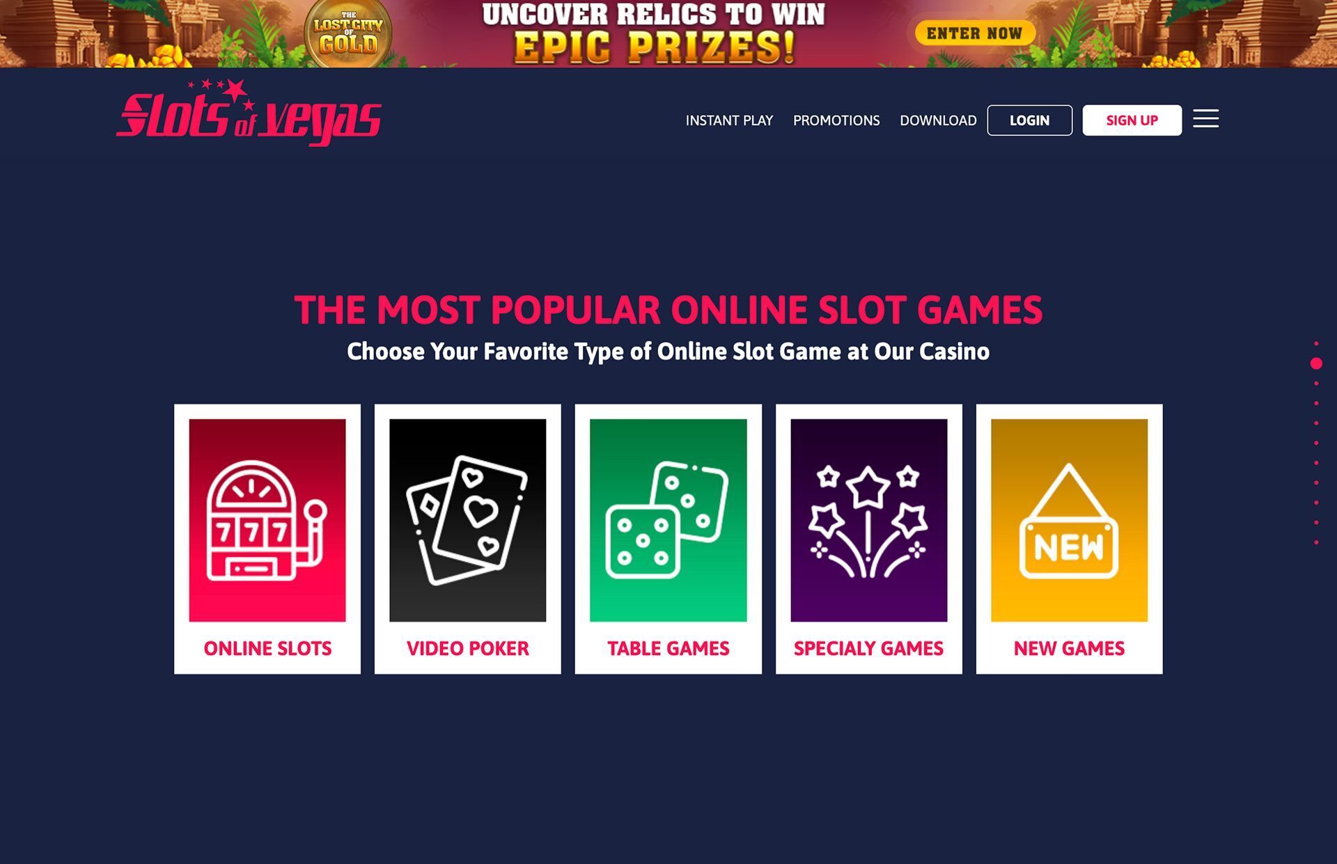 Slots of Vegas Games Page Screenshot