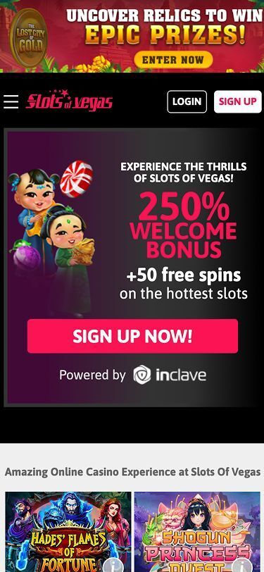 Slots of Vegas Mobile Homepage Screenshot