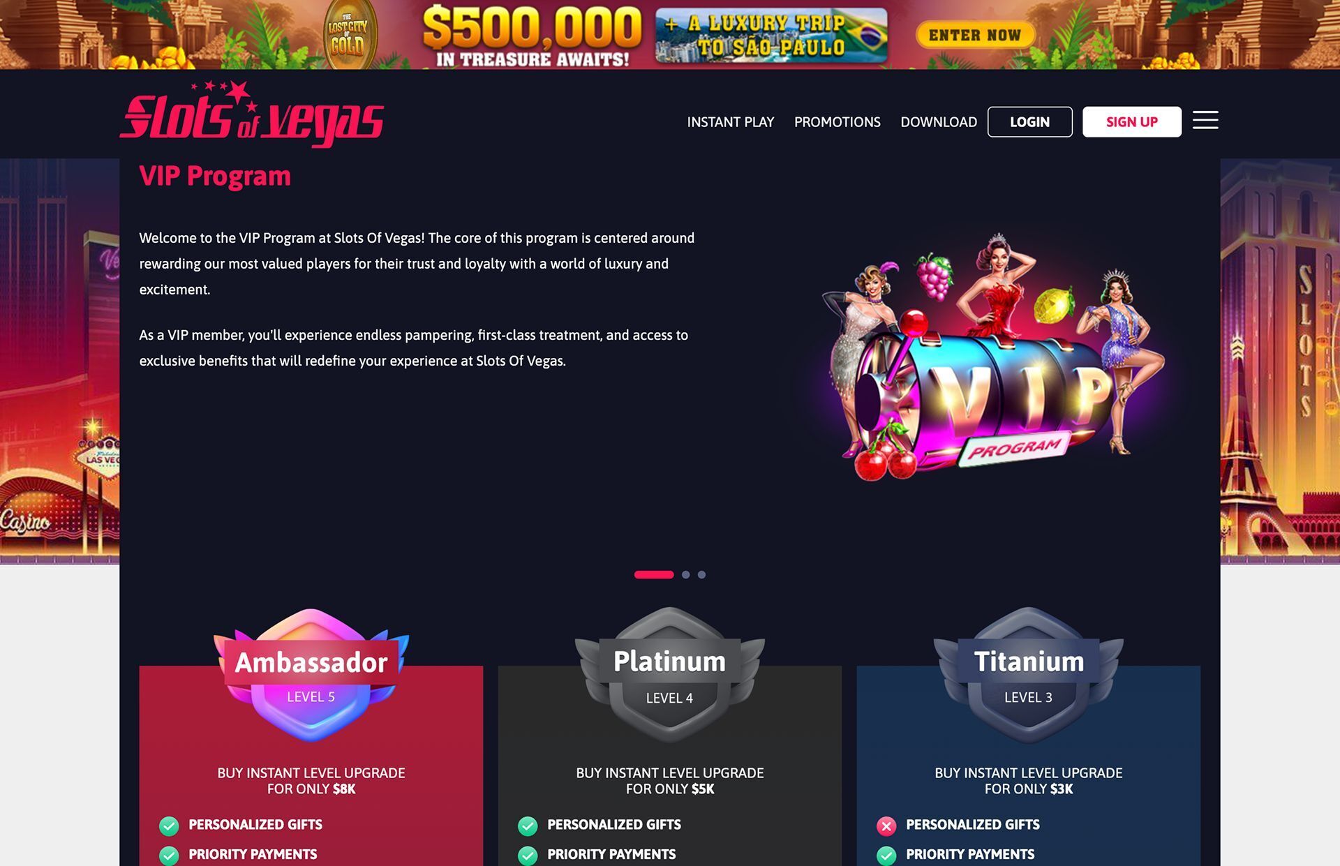 Slots of Vegas VIP Page Screenshot