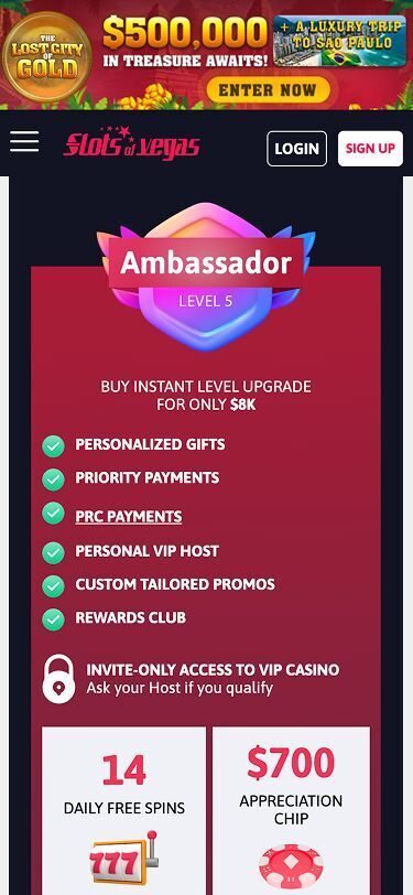 Slots of Vegas Mobile VIP Page Screenshot