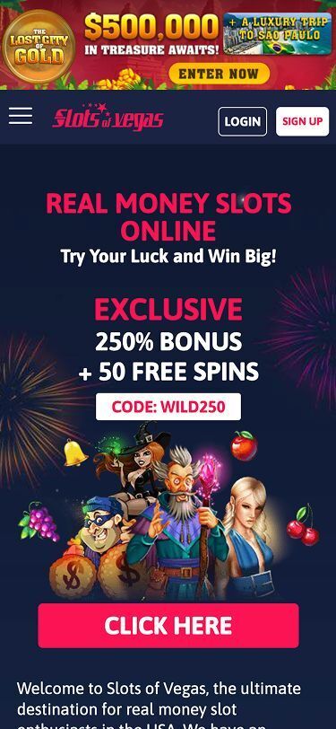 Slots of Vegas Mobile Welcome Bonus Page Screenshot