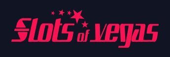Slots of Vegas logo, pink text on dark blue background