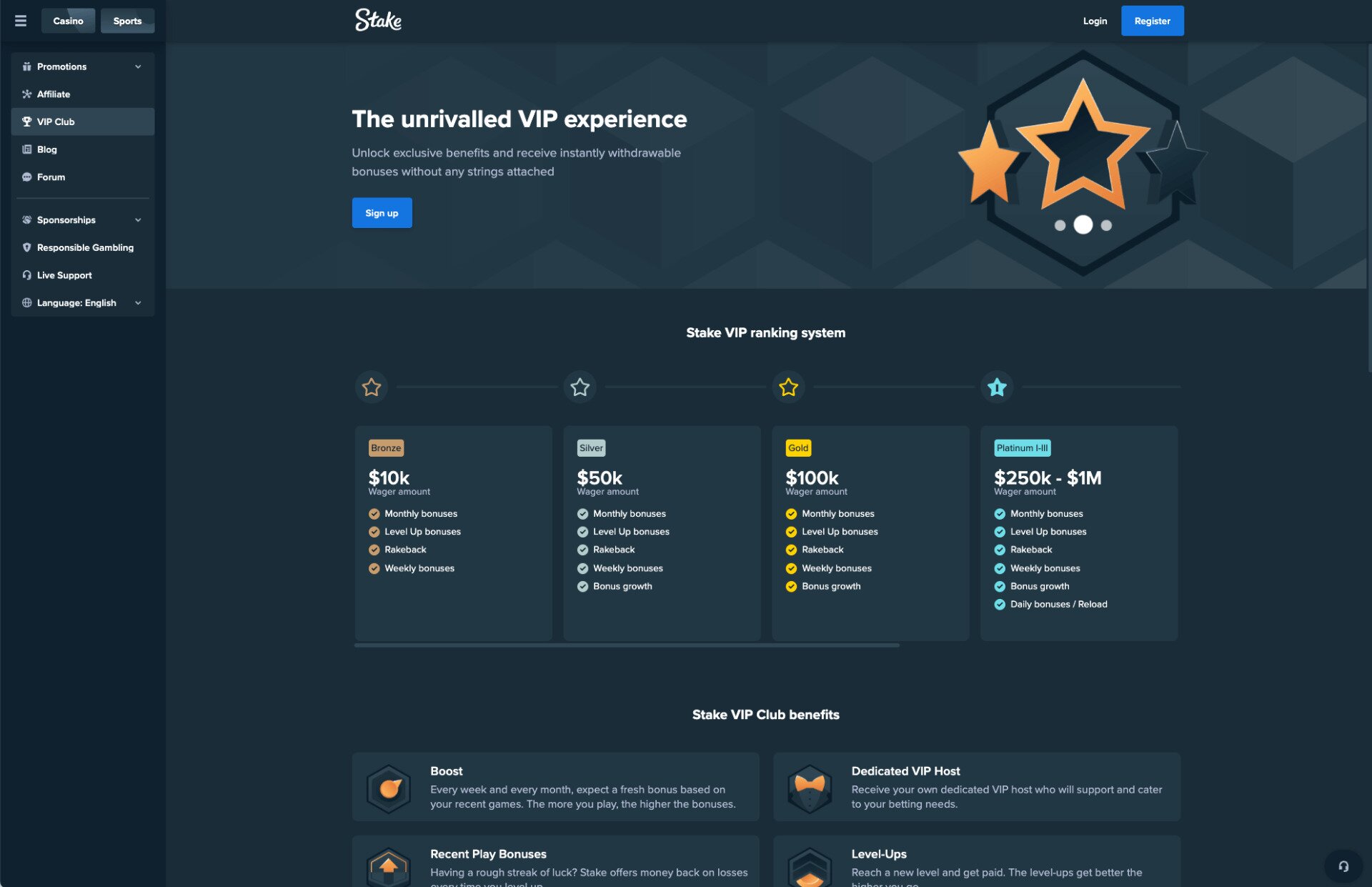 Stake VIP Page Screenshot