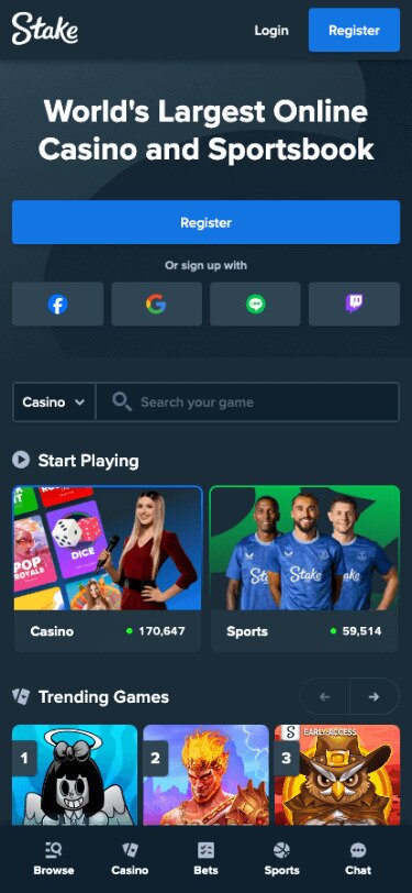 Stake Mobile Homepage Screenshot