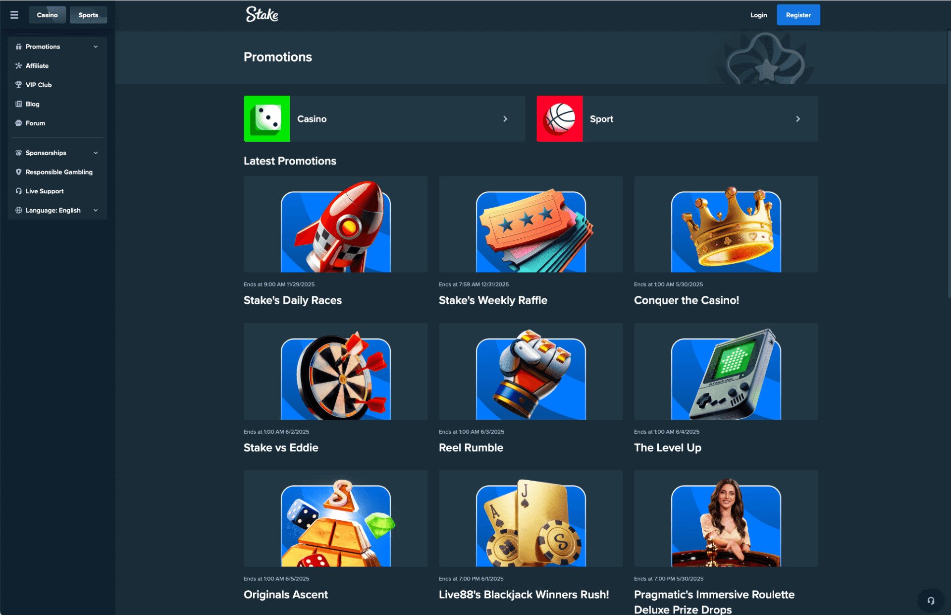 Stake Promotions Page Screenshot