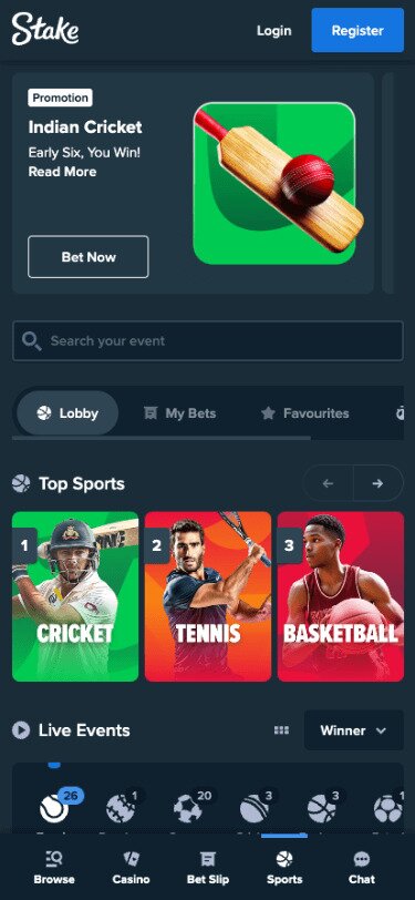 Stake Mobile Sports Page Screenshot