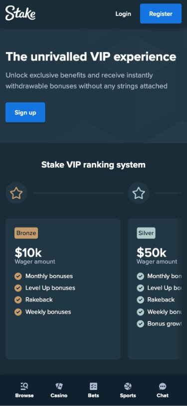Stake Mobile VIP Page Screenshot