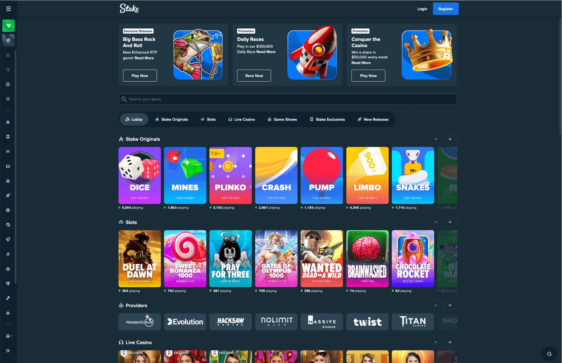 Stake Games Page Screenshot