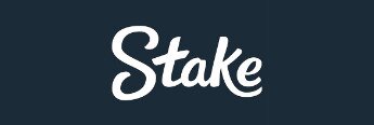 Stake logo, white text on dark blue background