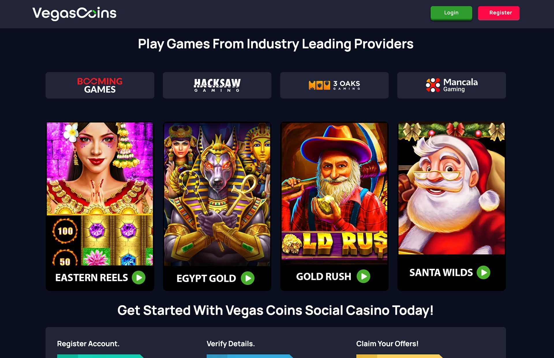 Vegas Coins Games Page Screenshot