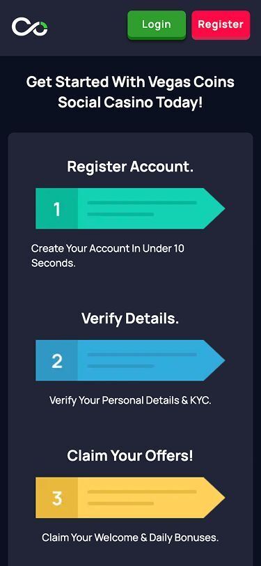 Vegas Coins Mobile Get Started Screenshot