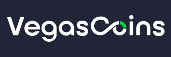 Vegas Coins logo, white text on dark blue background