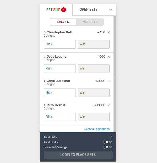 Bovada betslip