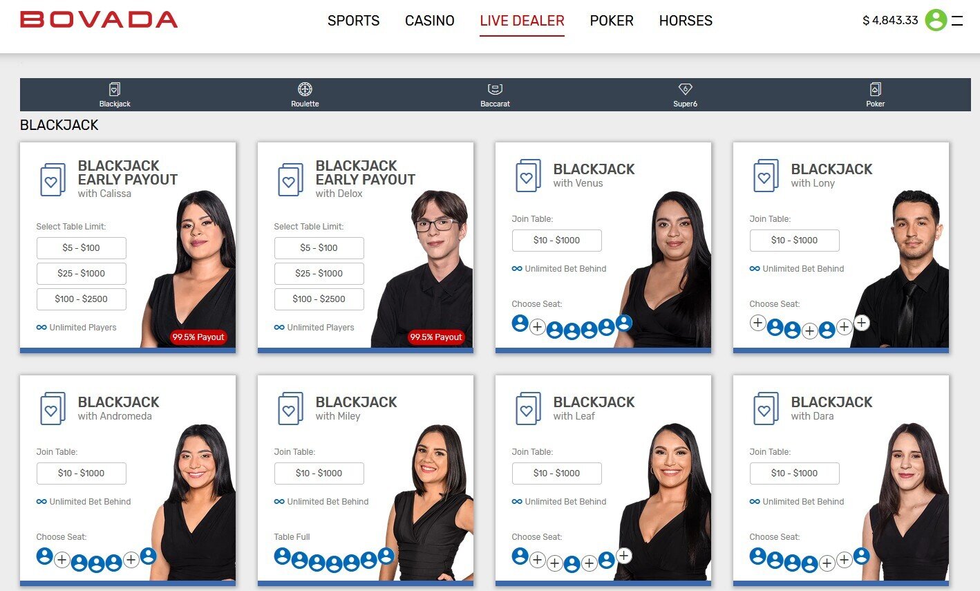 bovada live dealer blackjack