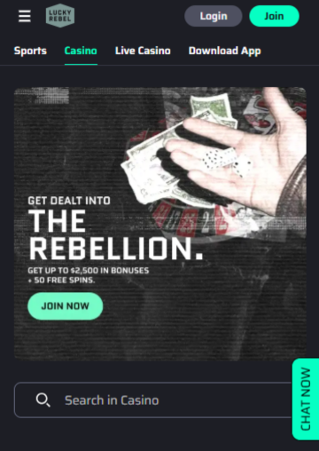 Lucky Rebel casino on mobile