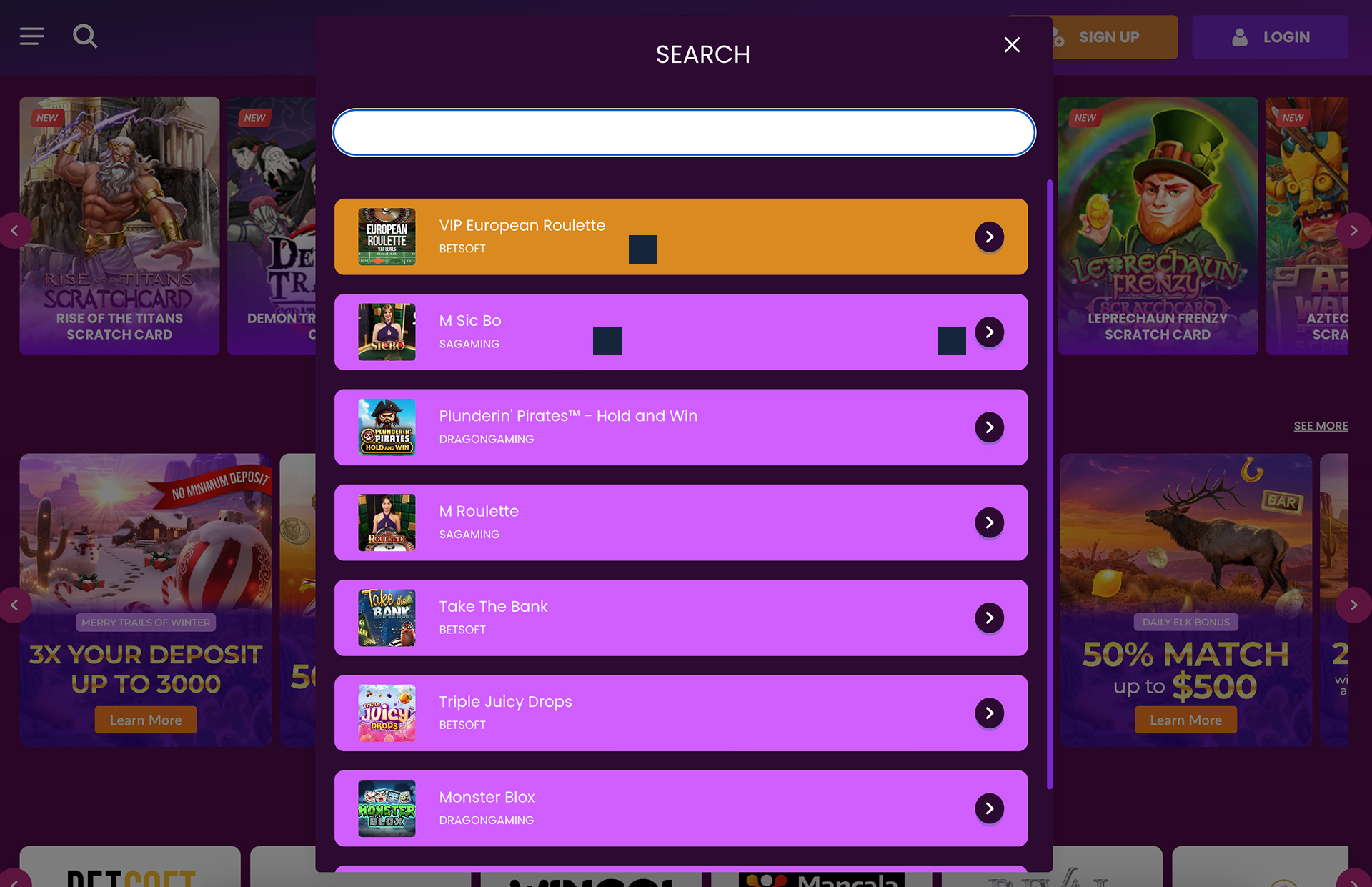 Lucky Bonanza Search Page Screenshot