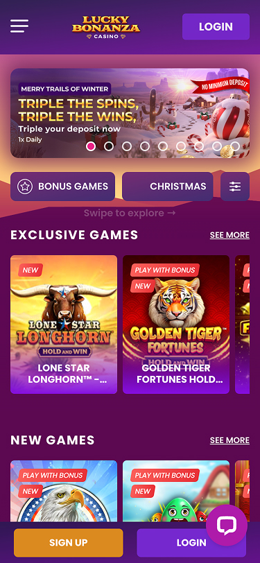 Lucky Bonanza Mobile Homepage Screenshot