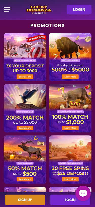 Lucky Bonanza Mobile Promotions Page Screenshot