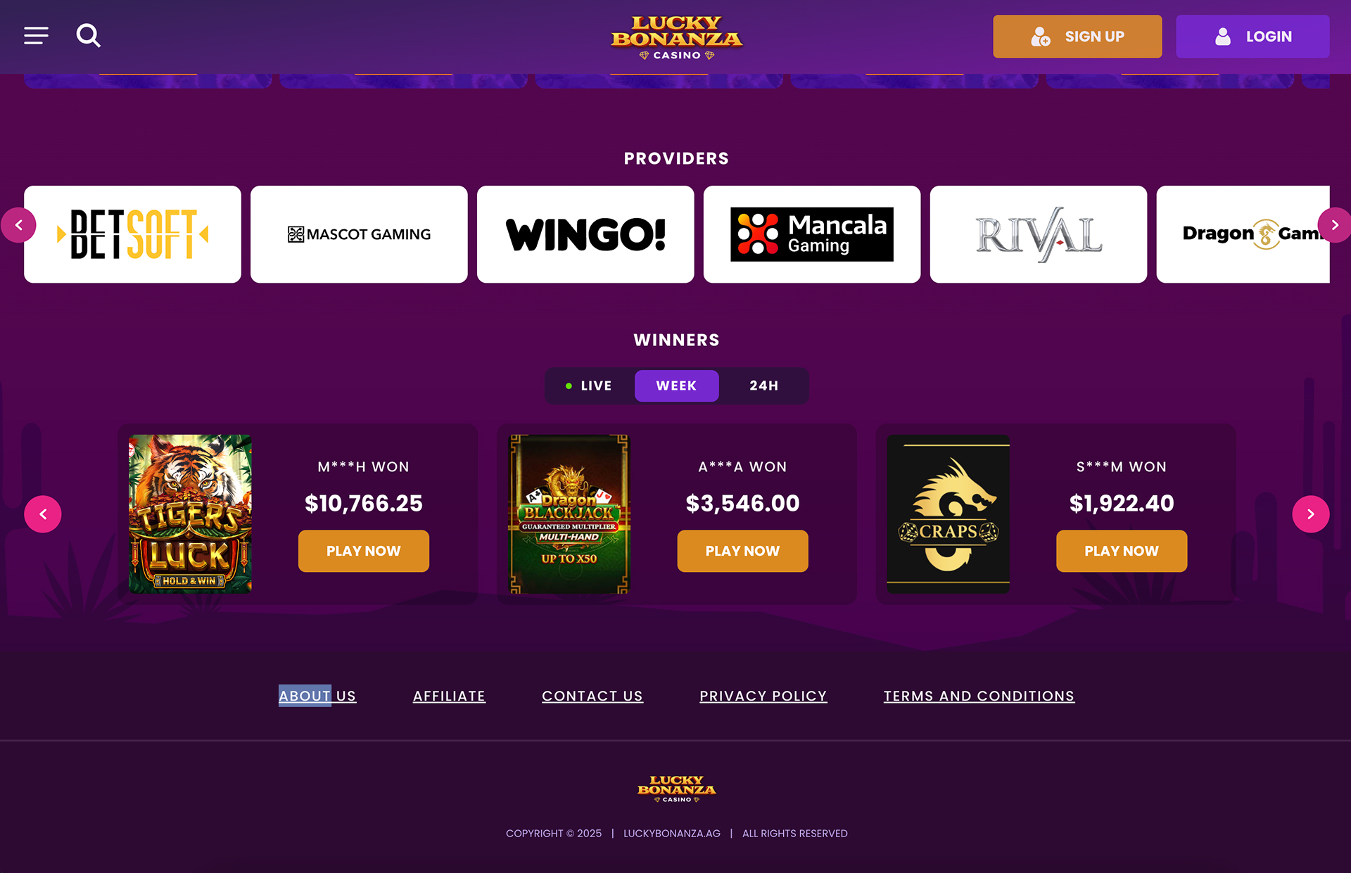 Lucky Bonanza Providers Page Screenshot