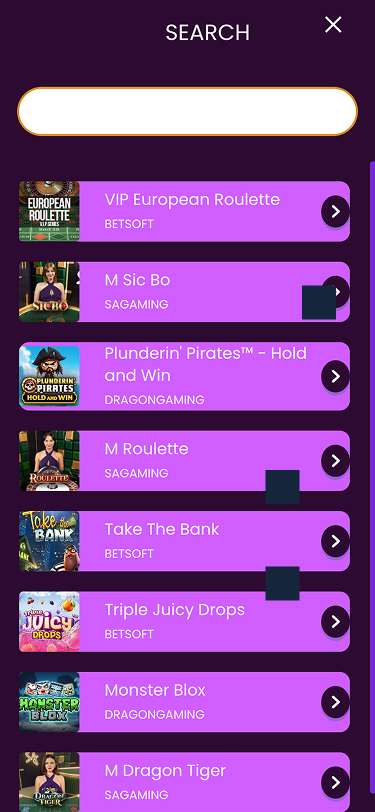 Lucky Bonanza Mobile Search Page Screenshot