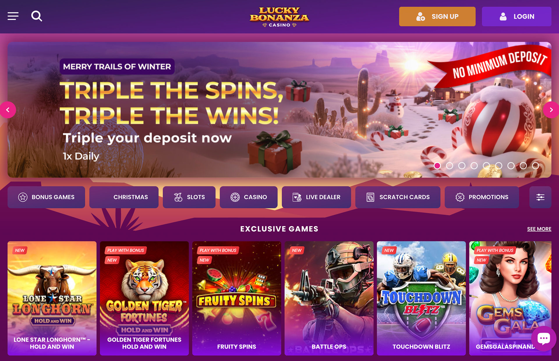 Lucky Bonanza Homepage Screenshot