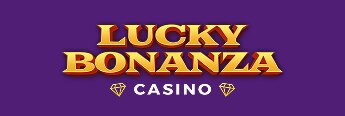 Lucky Bonanza logo, yellow text on purple background