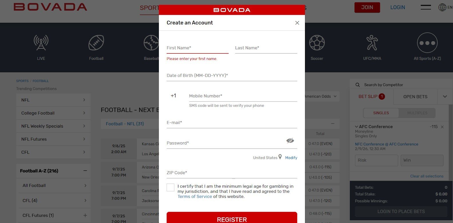 bovada sign up