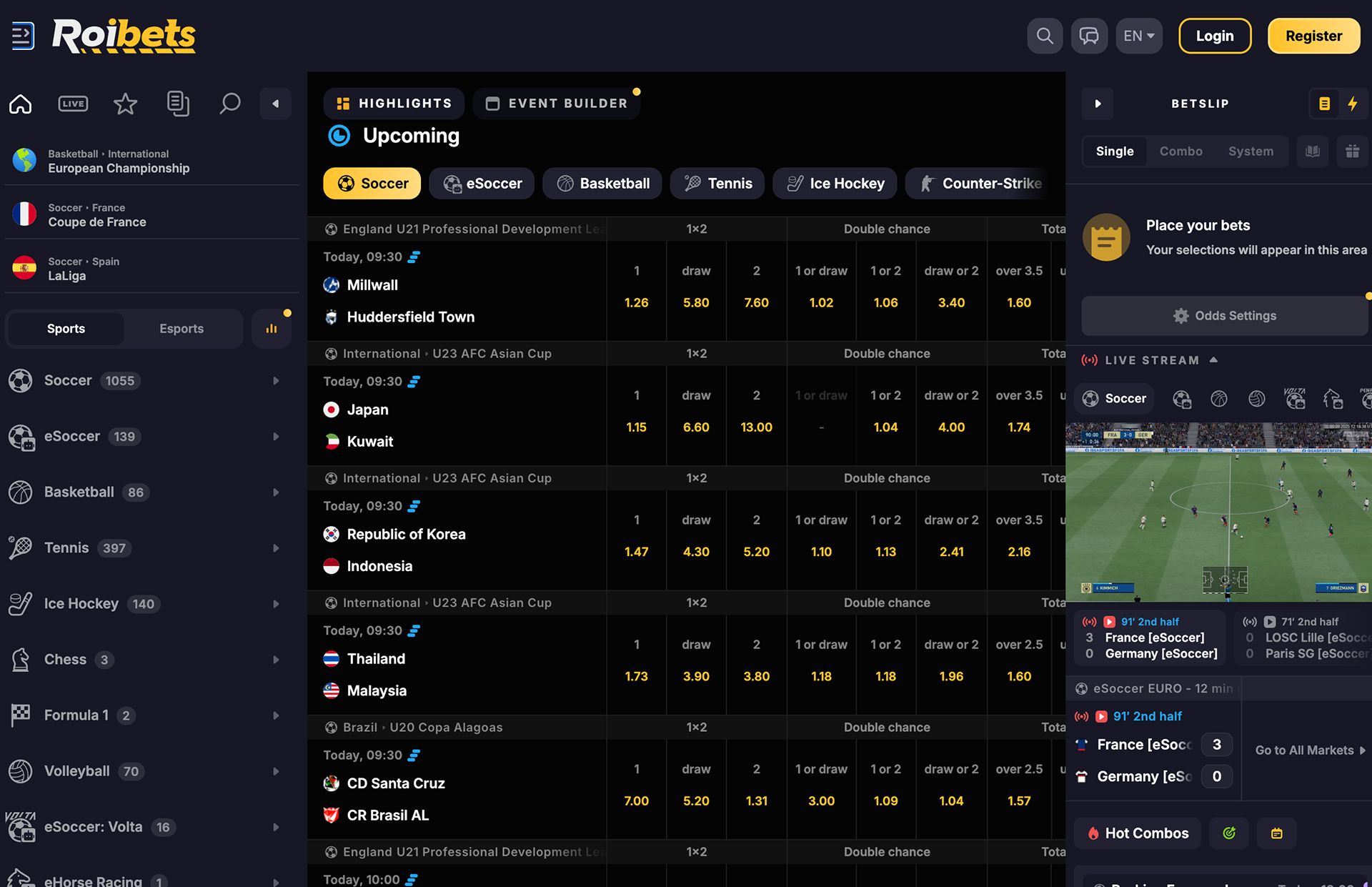 RoiBets Sportsbook Page Screenshot