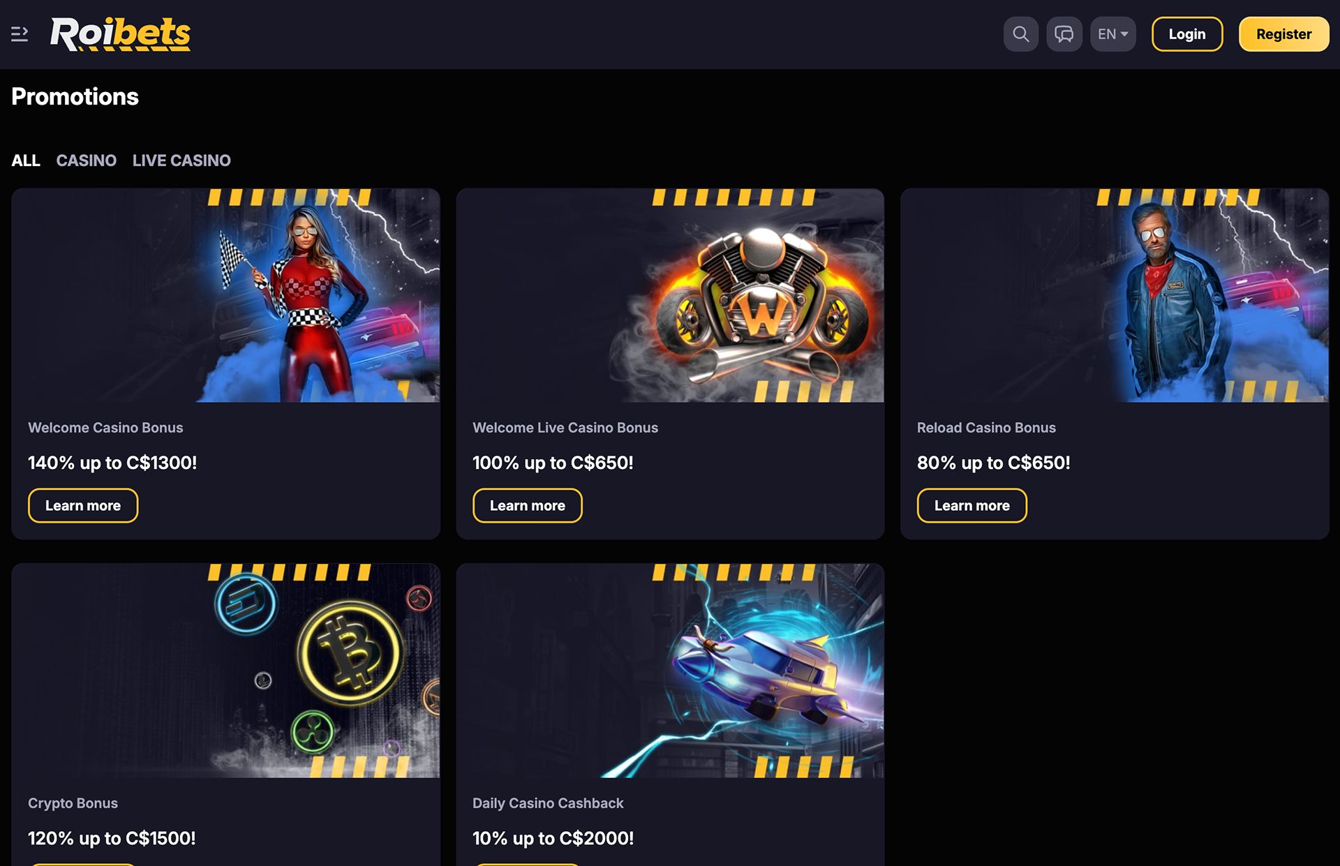 RoiBets Promotions Page Screenshot
