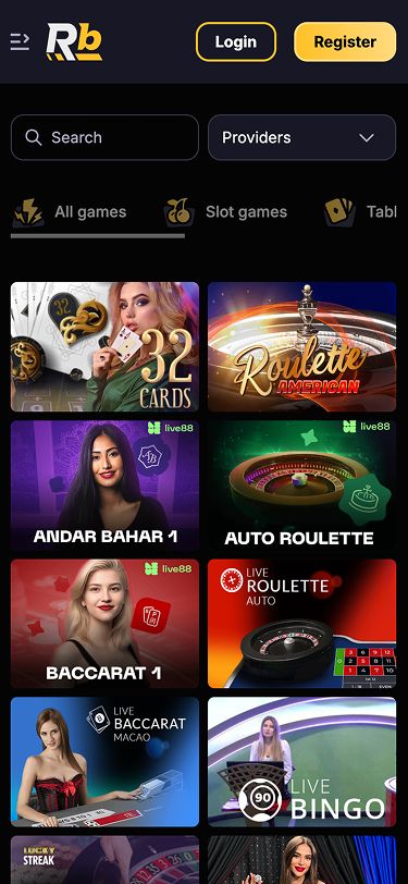 RoiBets Mobile Live Casino Page Screenshot